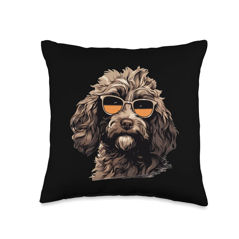 Cockapoo Dog Breed Pet Designs Cockapoo Dog Breed Pet with Sunglasses Throw Pillow, 16x16, Multicolor