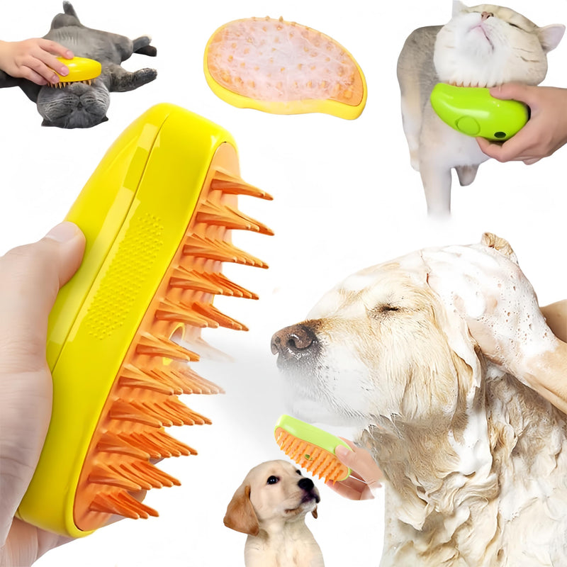 Cat Brush, Multifunctional Cat Steamy Brush, Self Cleaning Steam Cat Brush for Massage, Silicone Steam Pet Brush， for Removing Tangled And Loosse Hair ，Pet spray massage comb (Yellow) Yellow - PawsPlanet Australia