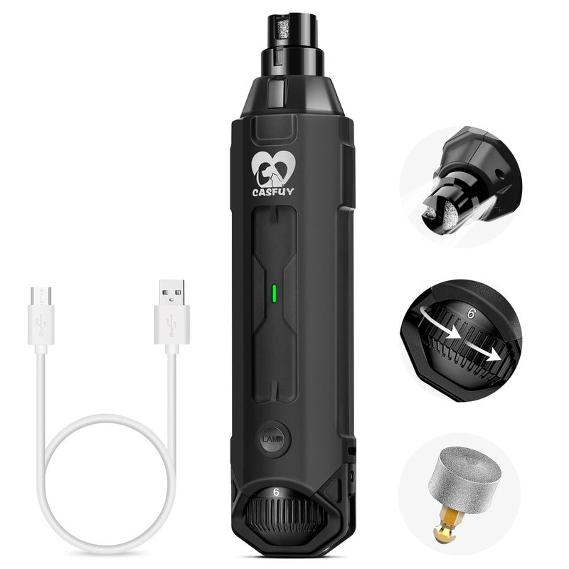 Casfuy 6-Speed Dog Nail Grinder - Newest Enhanced Pet Nail Grinder Super Quiet Electric Dog Nail Trimmer Rechargeable Painless Paws Grooming & Smoothing Tool for Large Medium Small Dogs (Grey) D-Grey