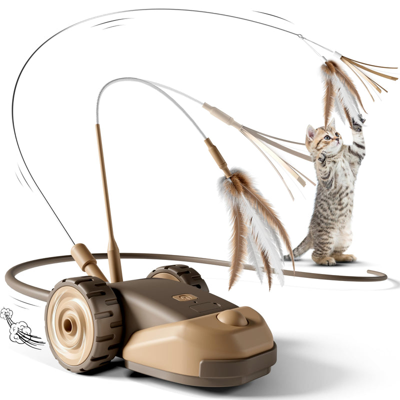 3-in-1 Interactive Cat Toy - 2-Speed Automatic Moving Mouse Cat Toys Self Play with 2pcs Hanging Feather String Ribbon and Wiggly Silicone Mice Tail for Bored Indoor Adult Cats Kittens Brown - PawsPlanet Australia