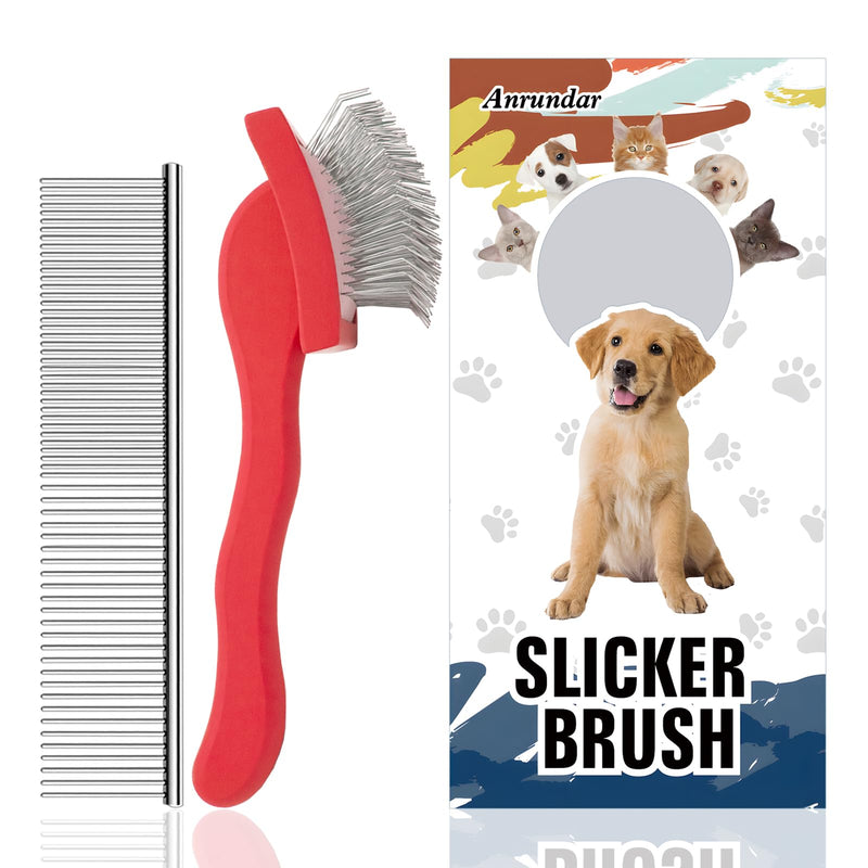 Slicker Brush - Grooming Kit for Goldendoodles, Labradoodles, Poodles & Medium to Long-Haired Dogs (Red) Red - PawsPlanet Australia