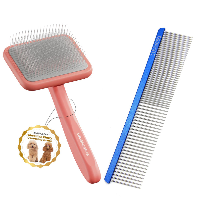 LBMBAIC Doodle Slicker Bursh With 25mm Long Soft Pin for Thick and Long Fur Medium and Large Size Dogs with 7.5INCHES Metal Grooming Comb for Dogs and Cats. - PawsPlanet Australia