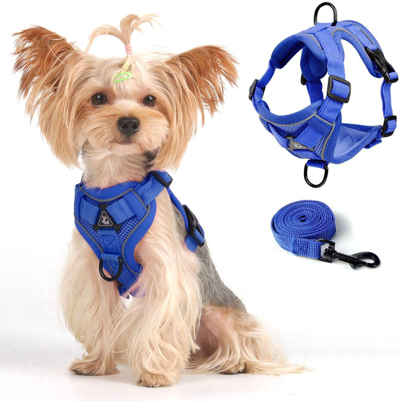 Vest Harness Leash Set for Small Dog Large Cat, Upgraded Escape Proof Adjustable Jacket with Lead for Puppy Fat Cat Outdoor Walking, Soft Breathable Mesh Coat with Reflective Strip XL Blue Klein Blue - PawsPlanet Australia