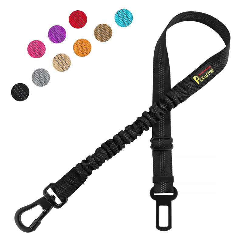 Plutus Pet Dog Seat Belt for Car, Adjustable Dog Car Harness with Carabiner Clip, Reflective Safety Dog Seatbelt Leash with Elastic Bungee, Black - PawsPlanet Australia