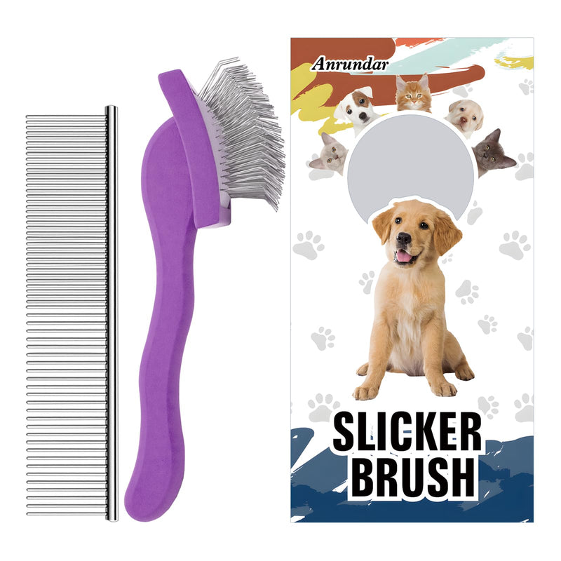 Slicker Brush for Goldendoodles, Labradoodles & Poodles - Grooming Kit for Medium & Long Haired Dogs (Purple) Purple - PawsPlanet Australia