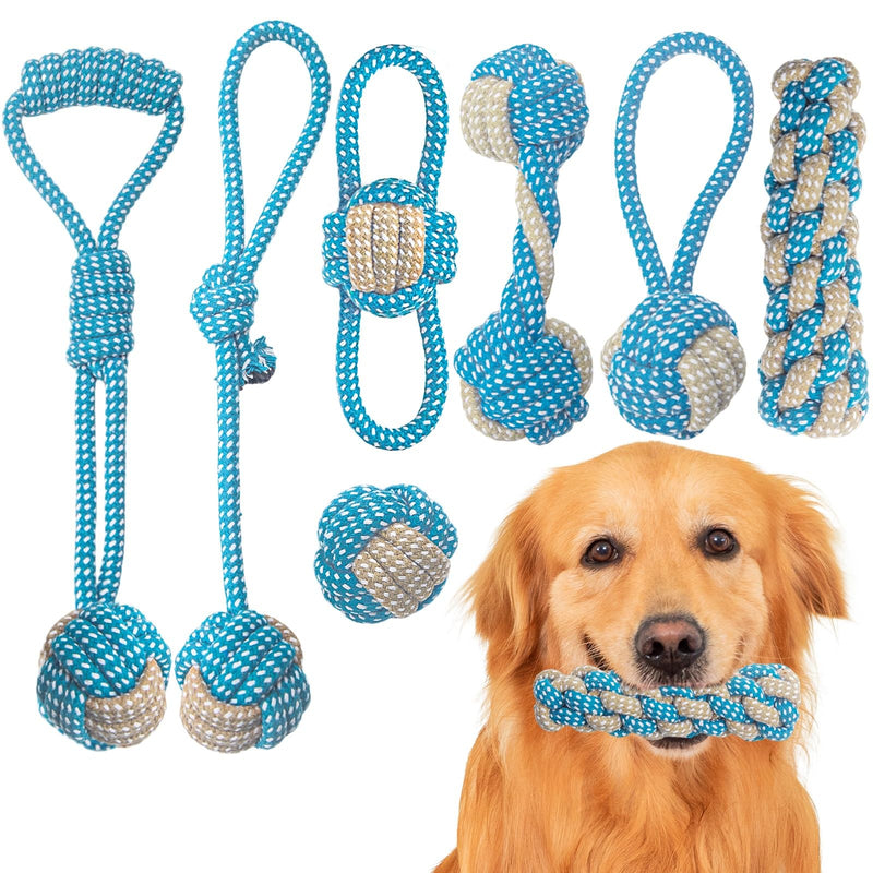 7 Pack Puppy Rope Toys, Dog Rope Toys for Small Dogs, Dog Tug Rope, Puppy Teething Rope for Teeth Cleaning and Chewing, Keep The Dog from being Bored, Variety of Dog Cotton Rope Toys, Blue For Small Dog - PawsPlanet Australia