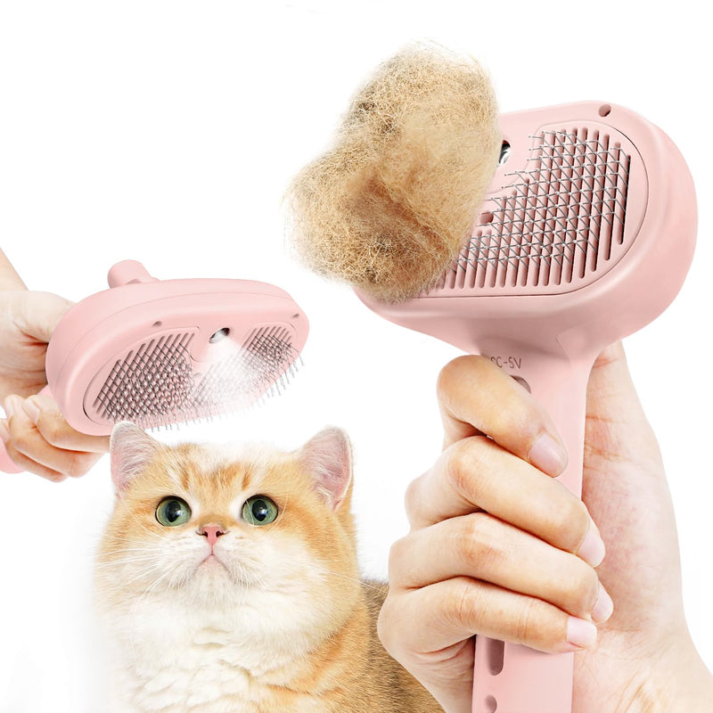 Pink Shedding and Grooming Brush for Dogs, Cats and Rabbits - Self Cleaning Tool with Release Button for Long and Short Hair, Removes Static and Loose Fur with Massaging Action Pink - PawsPlanet Australia