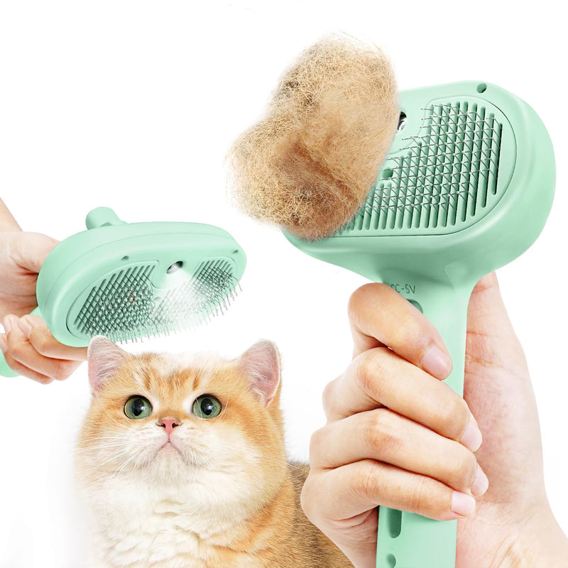 Spray Cat Brush for Shedding, Pet Grooming Brush Remove Static Flying Hair, Self Cleaning Pet Brush with Release Button for Long and Short Dogs Cats Rabbit Massage - Green - PawsPlanet Australia
