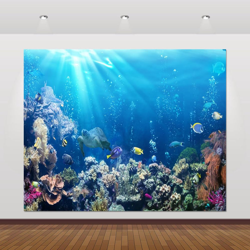 Under The Sea Backdrop 10x8ft Ocean Seabed Underwater World Turtle Coral Reef Deep Sea Photography Background Marine Aquarium Backdrops Banner Decorations - PawsPlanet Australia