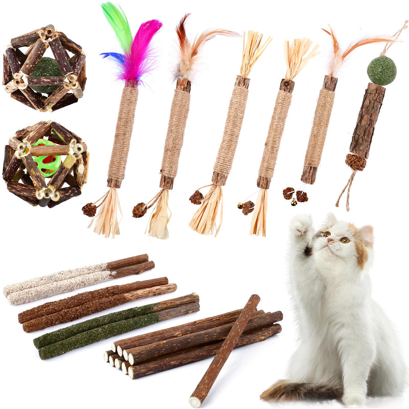 Catnip Chew Toys for Cats,24 Pack silvervine cat Toy,cat Natural silvervine Sticks,Natural Silvervine Stick Cage Balls & Bell Balls for Indoor Cats. - PawsPlanet Australia