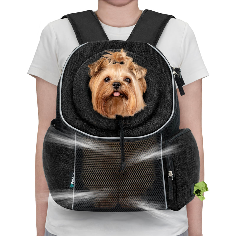 PetAmi Dog Front Carrier Backpack, Ventilated Adjustable Dog Pet Cat Chest Carrier Backpack, Dog Carrier for Hiking Camping Travel, Small Dog Puppy Medium Cat Carrying Bag, Max 14 lbs, Black Large (16.5x10x17) - PawsPlanet Australia