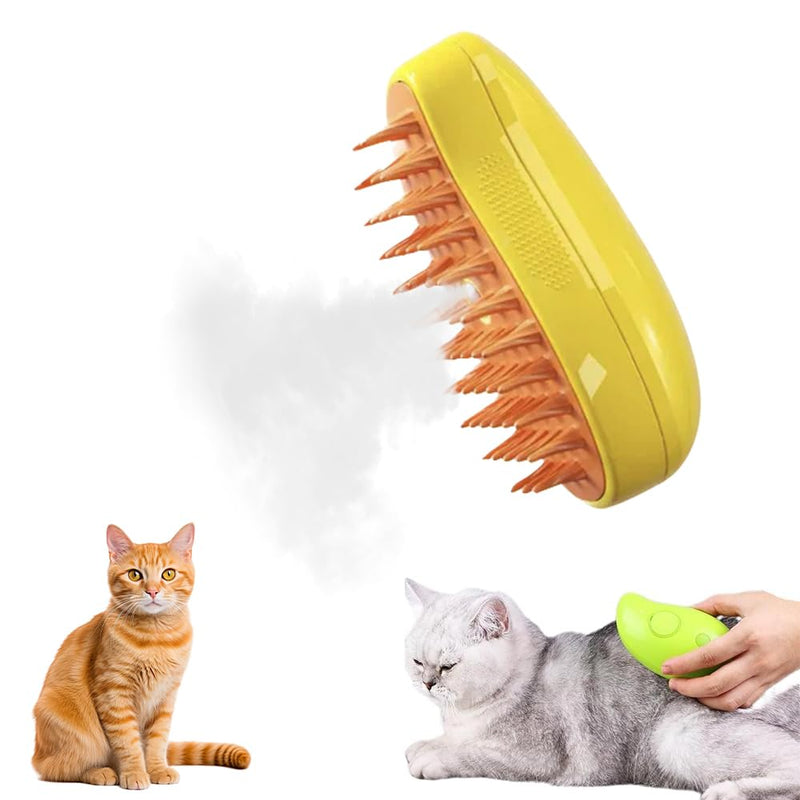Steamy Mango 3-in-1 Steam Grooming Brush, Eliminates Flying & Tangled Hair, Water Spray for Cats & Dogs, Shedding & Massage Tool Yellow - PawsPlanet Australia