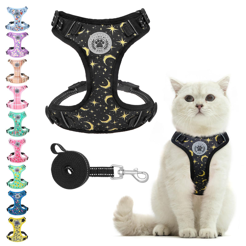 BEAUTYZOO Cat Harness and Leash Set for Walking Escape Proof, Neck Release Adjustable Harness for Kitten Puppy Small Medium Large Cats, Soft Cute Easy Control Small Cat Harness for Cats Boy and Girls M (Chest: 12 - 19") Black - PawsPlanet Australia