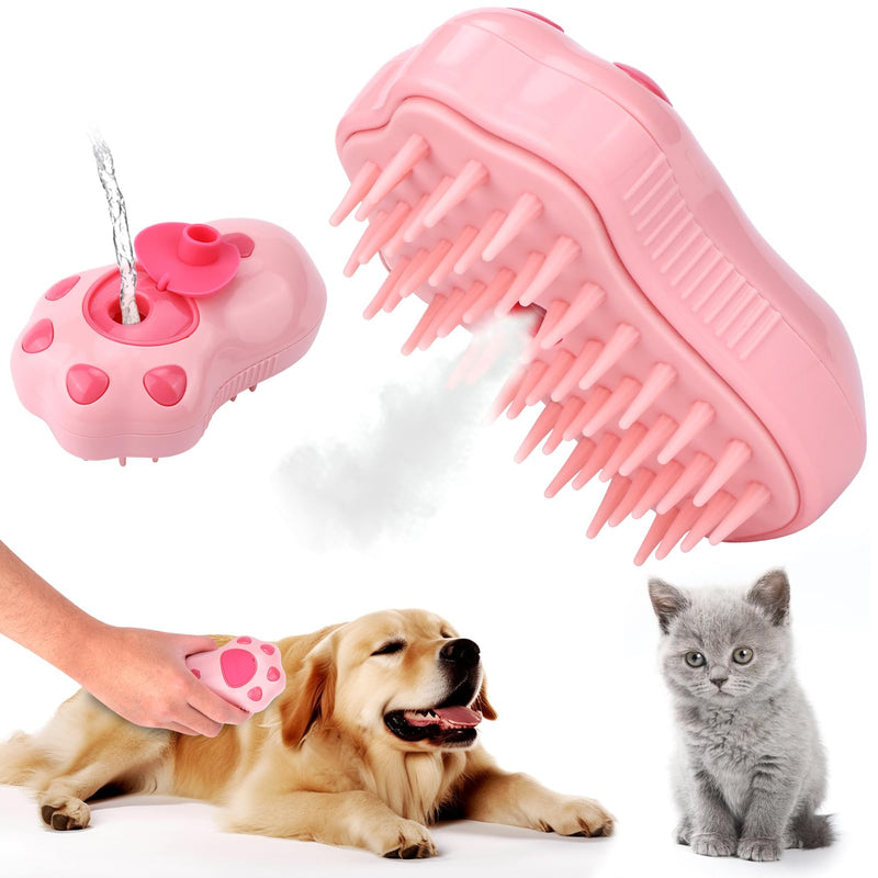 Mity rain Dog Grooming Brush, Pink Paws Self Cleaning Steamy Hair Brush for Shedding, Grooming and Massage, Unisex, All Hair Types - PawsPlanet Australia