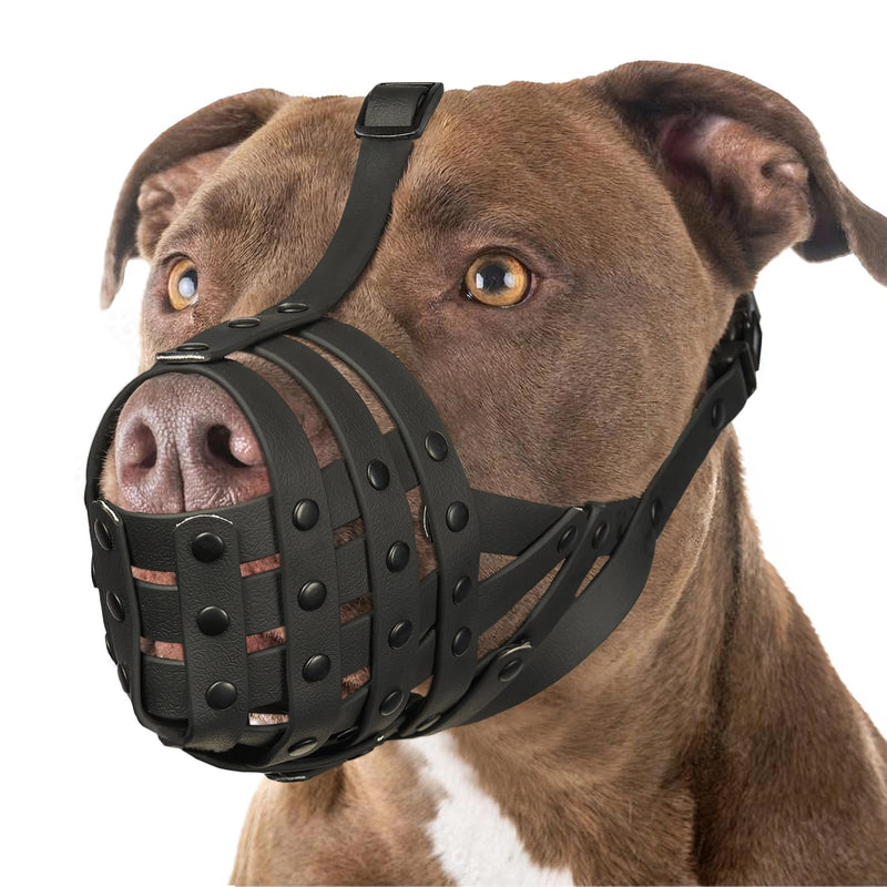 Mayerzon Pitbull Muzzle, Basket Muzzle for Medium Large Sized Dogs to Prevent Biting Scavenging Chewing, Soft Rottweiler Muzzle for Walking Training, Allow to Pant Drink, Lightweight and Sturdy Black M [Snout Cir: 9.75"-11"] - PawsPlanet Australia