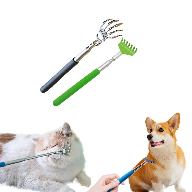 2-Pack Pet Interactive Touch Therapy Toys for Cats & Dogs, Telescopic Pet Massage Stick for Training, Bonding, Socialization, Retractable 22 Inch Skeleton Hand & Rake Shaped Teaser Wand Mixed - PawsPlanet Australia