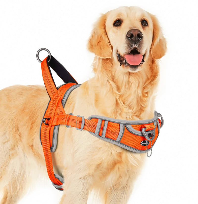 ADVENTUREMORE No Pull Dog Harness for Large Dogs, Sport Dog Halter Harness Reflective Breathable Dog Vest Escape Proof Dog Harness with Easy Control Front Clip Handle for Training Walking L Orange - PawsPlanet Australia