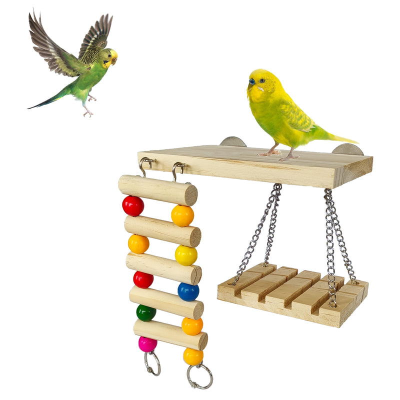 Bird Perches Toys Set Cage Accessories Parrot Nature Wooden Playground Hanging Standing Platform Play Stand with Swing Ladder for Lovebirds, Parakeet, Conures, Budgie and Other Small Animals - PawsPlanet Australia