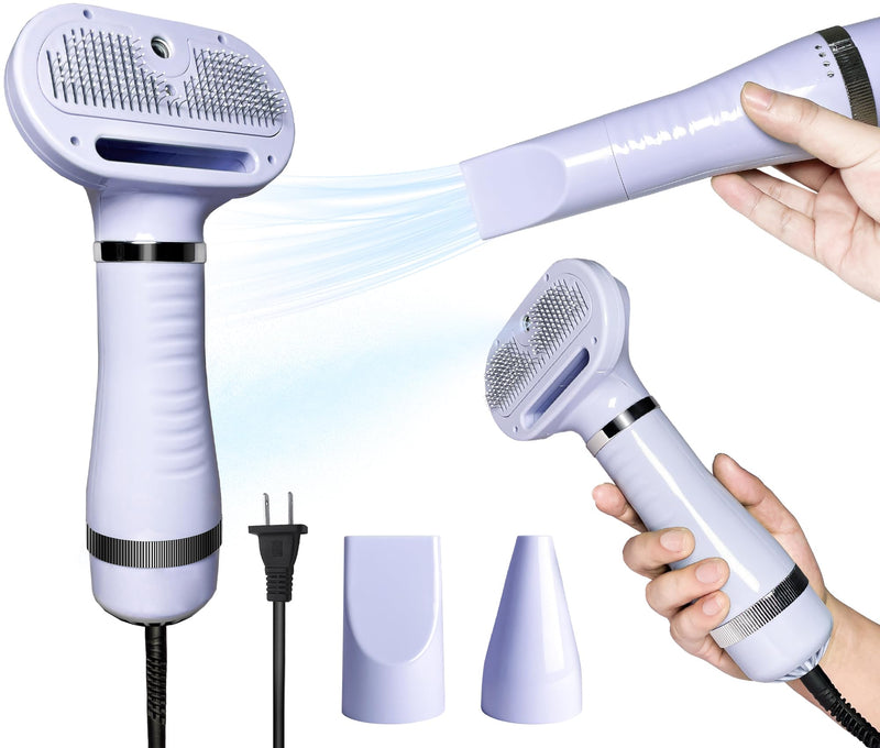 Spray Cat Brush for Shedding Pet Hair Dryer with Slicker Brush - Home Grooming Furry Portable Drying Blower for Short Straight Hair Cat - 3 in 1 Cleaning Brush for Cats and Dogs (PURPLE) PURPLE - PawsPlanet Australia