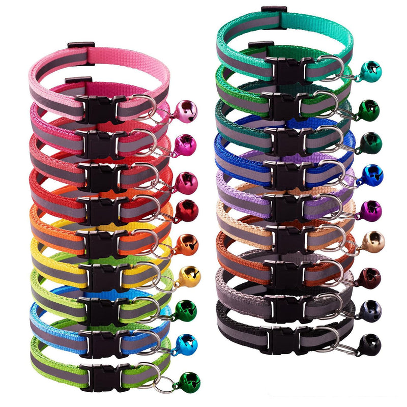 18Pcs Reflective Puppy Collars, Cat ID Collars with Bell Adjustable 19-32cm, Soft Nylon Adjustable Quick Release Identification Collars for Puppy Cat(Unbreakaway) Reflective strip Non breakaway - PawsPlanet Australia