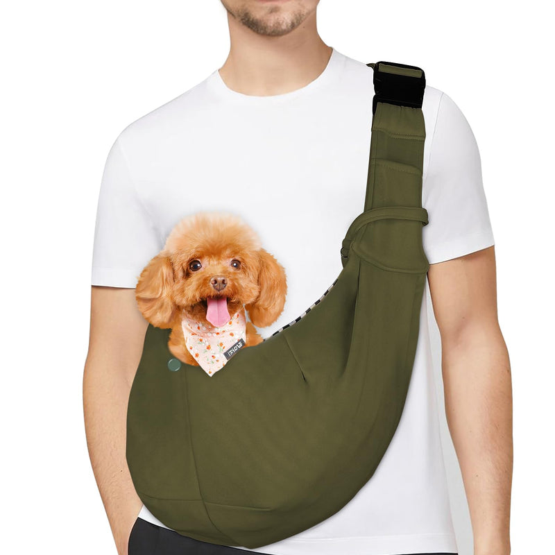 PETLOFT Reversible Dog Cat Sling Carrier, Small Dog Carrier, Adjustable Dog Sling, Hands Free Cross Body Carrier with Collar Hook for Dog/Cat/Bunny up to 11lb (Army Green) Army Green - PawsPlanet Australia