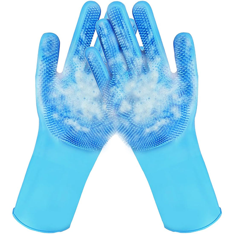 Pet Washing Gloves, Gentle Silicone Dog Bath Shampoo Shower Brush Grooming Mitts Waterproof, Massaging and Bathing Rubber Scrubber for Dogs & Cats - 1 Pair Blue - PawsPlanet Australia