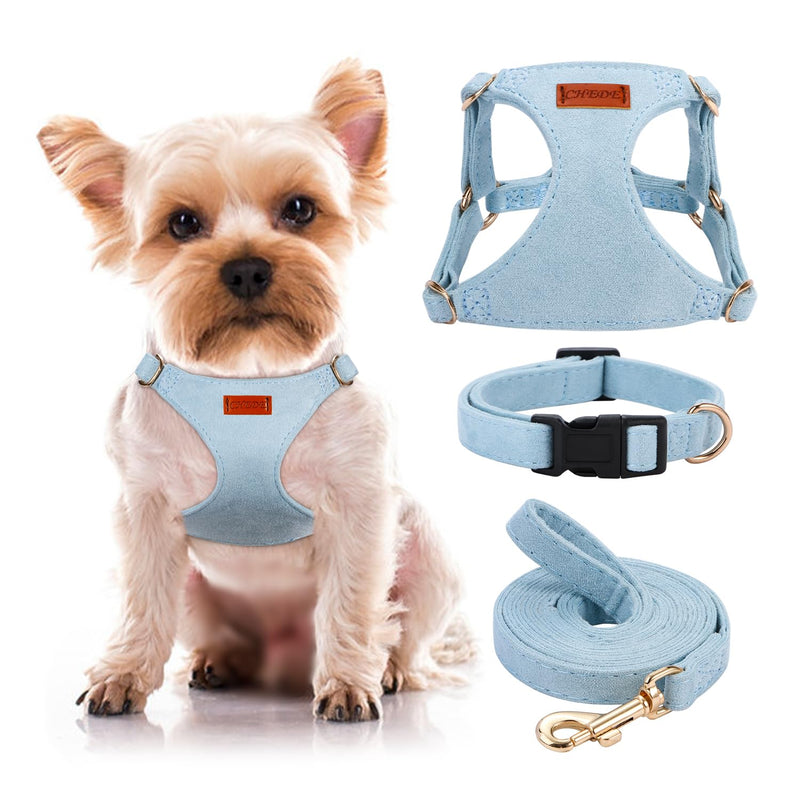 No Pull Dog Harness- Lightweight, Soft, Adjustable Small Harness Collar and Leash Set, Suitable for Cats Puppy Small and Medium-Sized Dog Outdoor Training and Running (Blue, XS) Blue - PawsPlanet Australia
