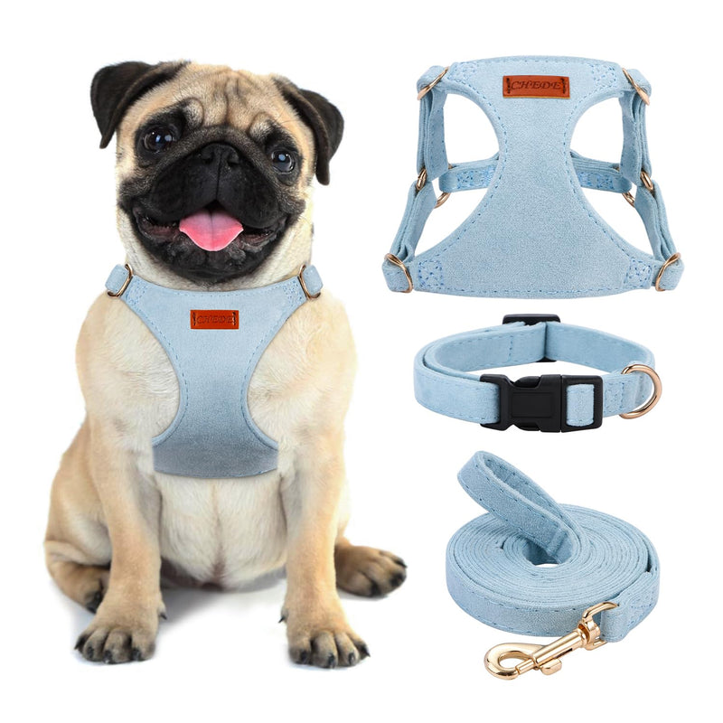 No Pull Dog Harness- Lightweight, Soft, Adjustable Small Harness Collar and Leash Set, Suitable for Cats Puppy Small and Medium-Sized Dog Outdoor Training and Running (Blue, S) Blue - PawsPlanet Australia