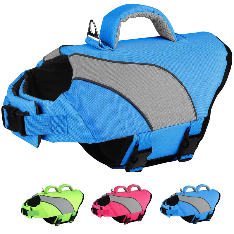 Doglay Dog Life Jacket, Swimming Safety Vest with Rescue Handles and Reflective Stripes, High Visibility Dog Life Vest for Boating, Heavy Duty Pet Safety Vest for Small Medium and Large Dogs. S :16.1"-20.9" (Ribcage Girth)- Single Handle Blue+Gray - PawsPlanet Australia