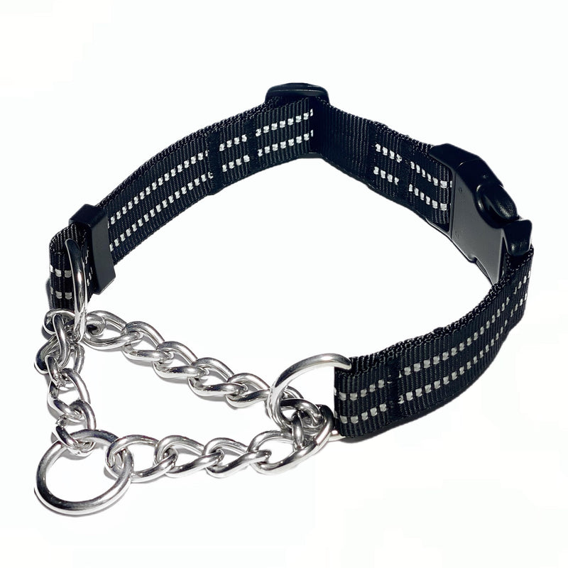 Martingale Collars for Dogs, Heavy Duty Stainless Steel Chain Training Collar, Reflective Nylon Adjustable Collar with Quick Release Buckle, Suitable for Puppy Medium Large Dogs((Black, XS) Extra Small-(for dog's neck 11''~13.5'') Black - PawsPlanet Australia