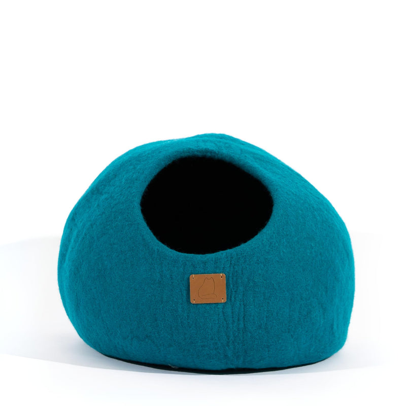 Best Aesthetic Cat Bed - Premium Felted Wool Cat Cave Bed - Cozy Peekaboo Round Cave for Large or Small Cats (Large, Ocean Blue) - PawsPlanet Australia