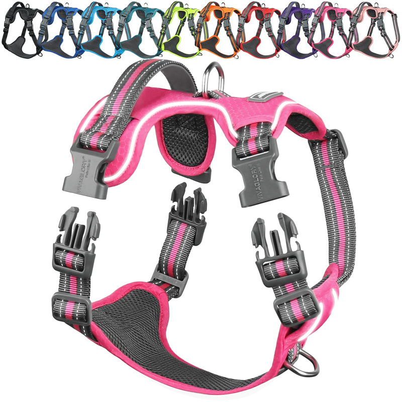 VIVAGLORY Dog Harness Easewalk No Pull Dog Harness with Handle & Front Back Clip for Training Lifting, Easy On Adjustable Padded No Pull for Pet & Puppy, XS, Pink XS: 10-20in (Ribcage Girth) - PawsPlanet Australia