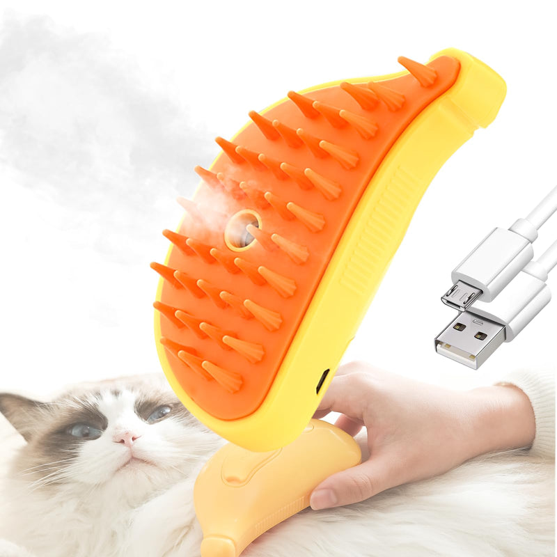 Cat Steam Brush for Shedding, 3 in 1 Steamy Grooming Brush, Spray Cat Brush for Long and Short Hair of Cat and Dog, Self-Cleaning Pet Hair Removal Comb. (Banana-Yellow) - PawsPlanet Australia