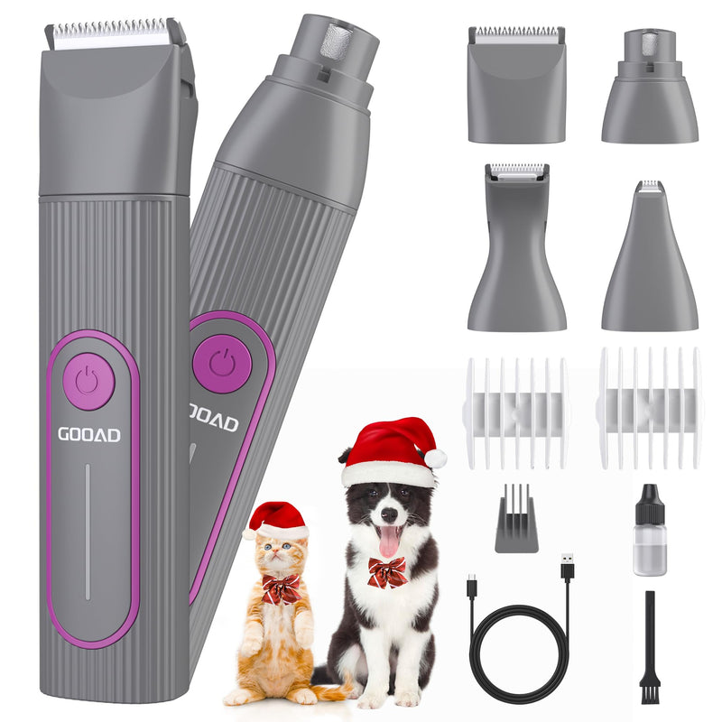 Cat Clippers Grooming Kit for Matted Hair -4 in 1 Low Noise Paw Trimmer Nail Grinder,Cordless Cat Shaver for Long Hair,Trimmer Also for Pet Hair Around Paws, Eyes, Ears, Face, Rump Purple - PawsPlanet Australia