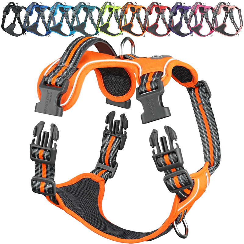 VIVAGLORY Dog Harness Easewalk No Pull Dog Harness with Handle & Front Back Clip for Training Lifting, Easy On Adjustable Padded No Pull for Pet & Puppy, XS, Orange XS: 10-20in (Ribcage Girth) - PawsPlanet Australia
