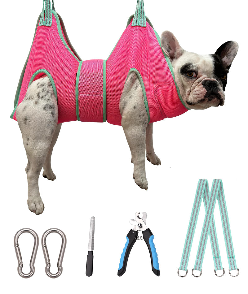 Dog Grooming Hammock, Medium Hanging Harness Holder Hanger for Nail Clipping,Nail Trimming Hammock,Dog Sling Restraint with Thick Fabric Neck Support for Claw Care Medium 26-45LB/Pink - PawsPlanet Australia