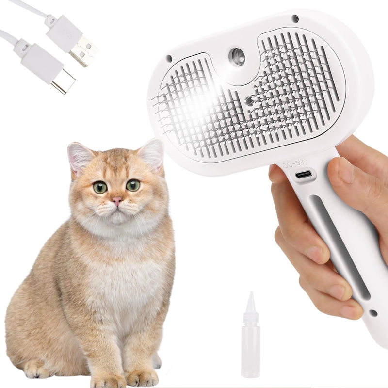 Steam Brush for Long Haired Pets - Self Cleaning Grooming Tool for Cats and Dogs to Reduce Shedding, Static and Flying Fur, White - PawsPlanet Australia