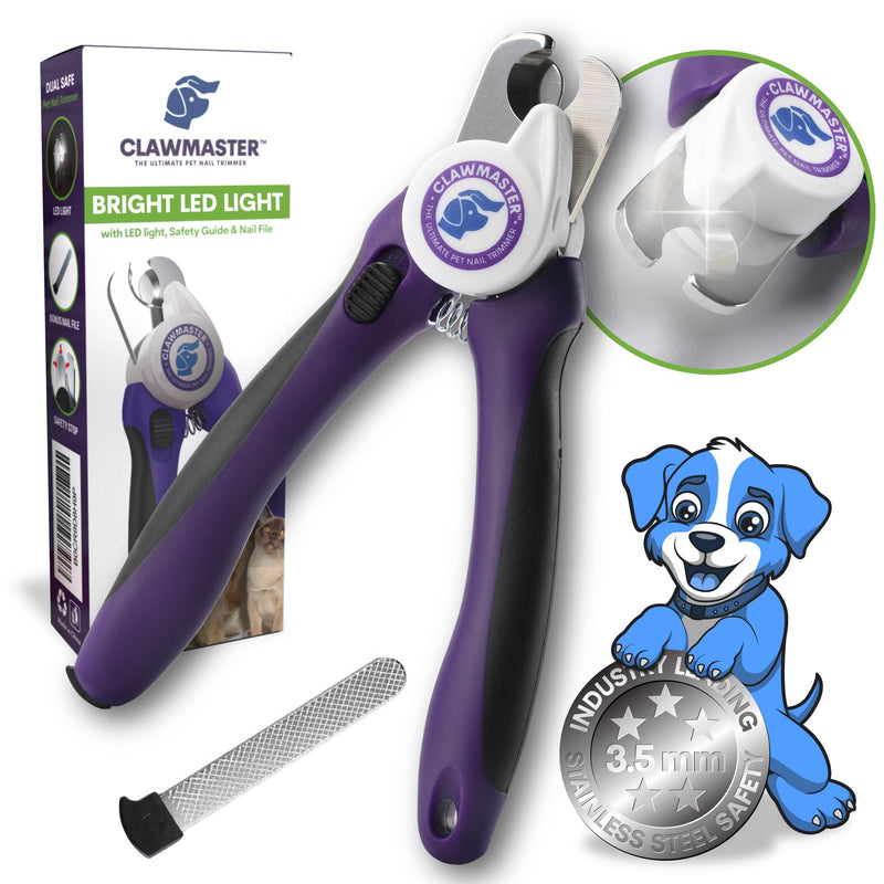 Lighted Pet Nail Clippers By Claw Master - Precise Trimmer & Cutter for Dogs & Cats - Includes Safety Guard To Prevent Overcutting and 3.5mm Stainless Steel Blade & Free Nail File For Perfect Grooming - PawsPlanet Australia