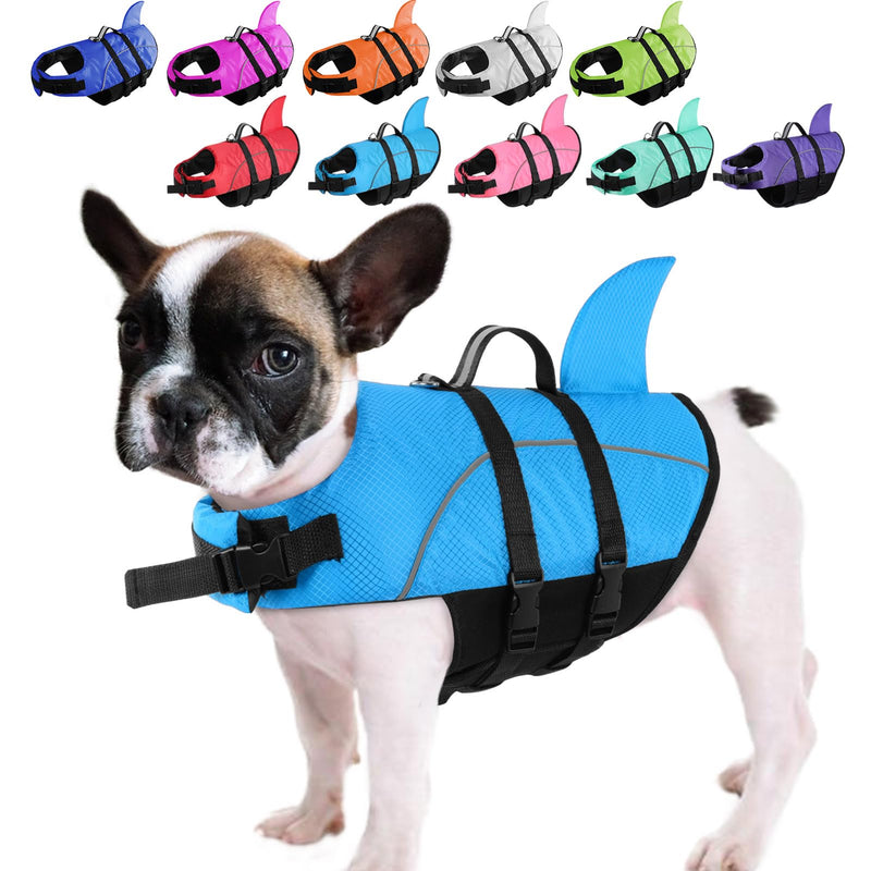 Queenmore Small Dog Life Jacket,Shark Dog Life Vest for Swimming,Puppy Light Life Preserver for Boating Kayaking Canoeing,Pet Lifesaver with High Buoyancy,Rescue Handle,Leash Hook (Peacock Blue,L) Large Peacock Blue - PawsPlanet Australia