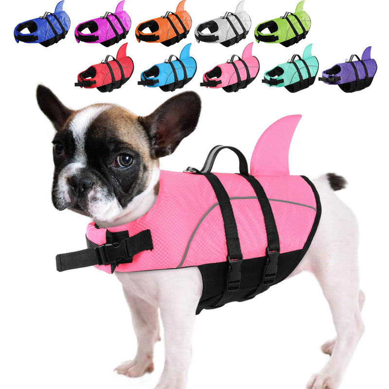 Queenmore Small Dog Life Jacket,Shark Dog Life Vest for Swimming,Puppy Light Life Preserver for Boating kayaking Canoeing,Pet Reflective Lifesaver with High Buoyancy,Rescue Handle,Leash Hook (Pink,XS) X-Small Pink - PawsPlanet Australia