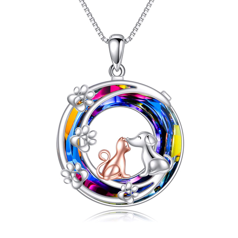 KQF Bee/Snowflake/Penguin/Horse/Cat/Dog Pet Jewelry Necklace for Women Sterling Silver Crystal Pendant Necklace Jewelry Gifts for Girls Girfriend cat and dog necklace - PawsPlanet Australia