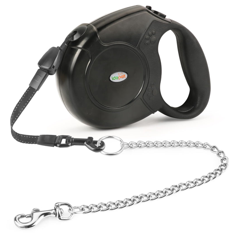 Idepet Heavy Duty Retractable Dog Leash for Small and Medium Dogs, Anti-Chewing Steel Chain Design,360 DegreeTangle-Free,Break and Lock System,26ft Leash Dog Walking (Black, Round Rope) Black - PawsPlanet Australia