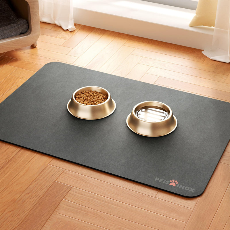 Cat Dog Food Mat, Rapid Water Absorption Dog Mat for Food and Water,100% Waterproof Cat Dog Bowl Mat, Pet Food Mat for Messy Drinkers to Protect Floors, Pet Accessories Supplies 12"x20" Dark Grey - PawsPlanet Australia