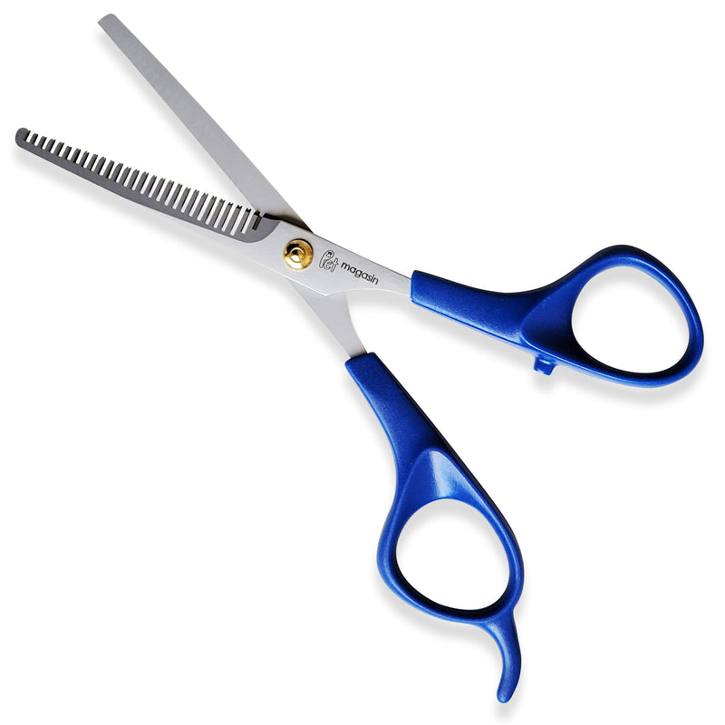 PET MAGASIN Pet Thinning Shears - Professional Thinning Scissors with Toothed Blade - Blue - PawsPlanet Australia