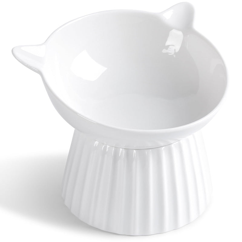 Ceramic Raised Cat Bowl，Tilted Raised Cat Bowl Anti Vomit Cat Bowls for Indoor Cats Whisker Friendly Pet Feeder for Cats Puppies, Microwave and Dishwasher Safe White - PawsPlanet Australia