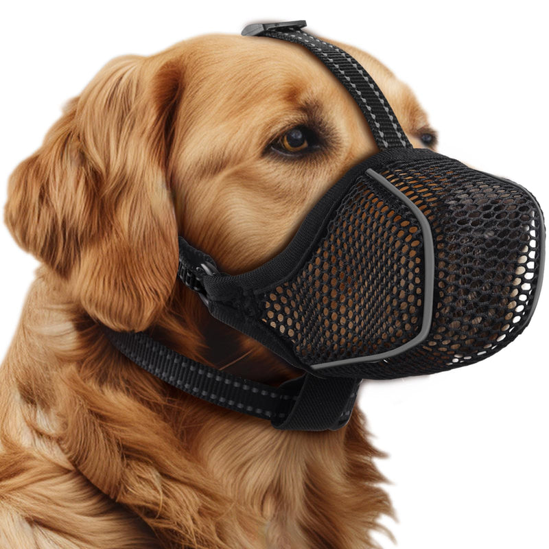 Dog Muzzle,Mesh Soft Muzzle for Small Medium Large Sized Dogs, Breathable Reflective Adjustable Puppy Muzzles with Collar for Scavenging Grooming Biting Chewing,Allows Panting and Drinking Black Mesh L - PawsPlanet Australia