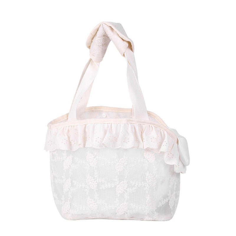 Lace Dog Cat Purse Carrier Breathable Large Capacity Prevents Breaking D Ring Pet Travel Handbag Beige (L) - PawsPlanet Australia