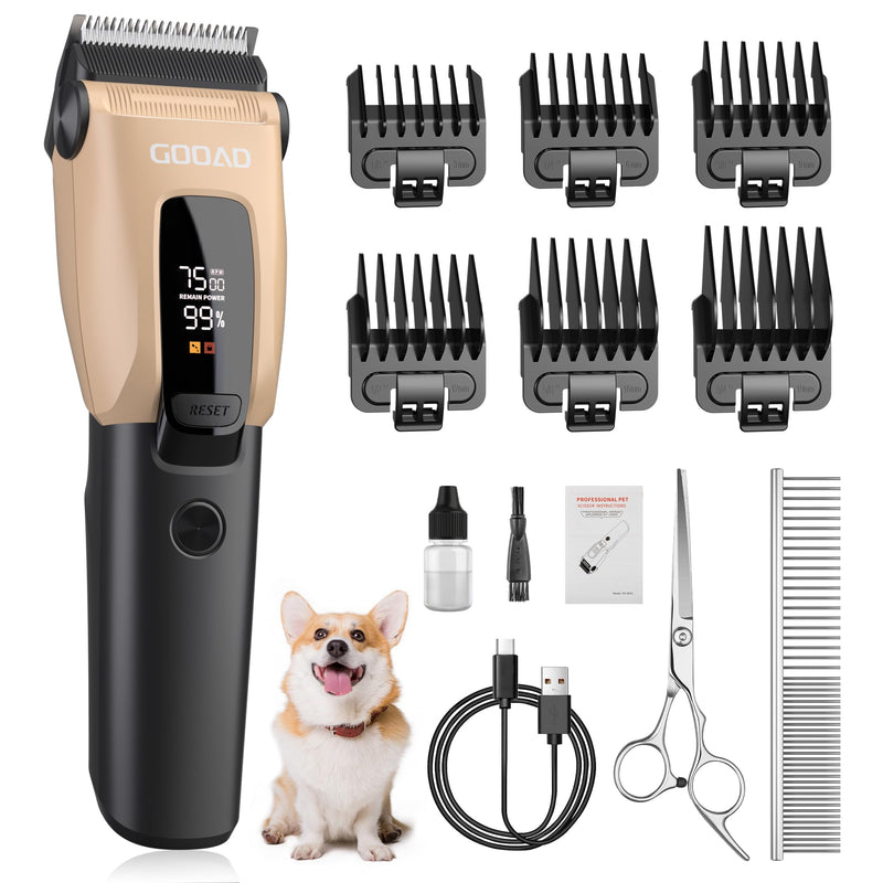 Dog Clippers for Grooming for Heavy Thick Coat, LED Light 2200mAh Dog Grooming Kit, Low Noise Hair Trimmer,Cordless Pet Hair Shaver with Stainless Steel Blade for Small and Large Dogs Gold - PawsPlanet Australia