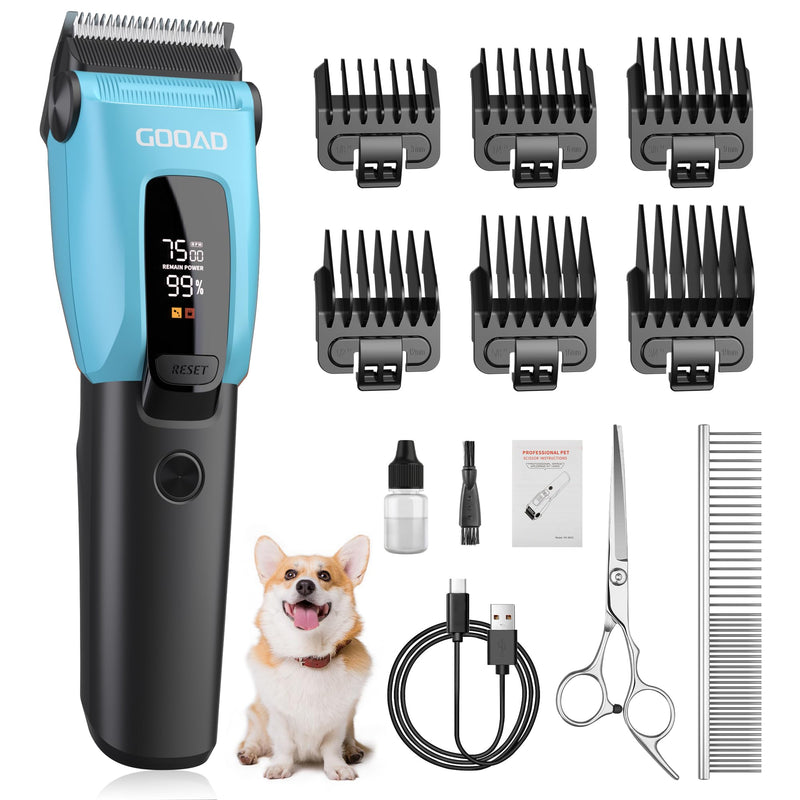 Dog Clippers for Grooming for Heavy Thick Coat, 3-Speed Low Noise Dog Grooming Kit, Electric Quiet Dog Hair Trimmer,Cordless,Rechargeable, Pet Hair Shaver for Small and Large Dogs Cats, Blue