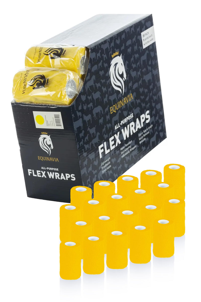 Equinavia 20 Pack Self Adhesive 4 Inch Vet Wraps with Easy-Dispenser Case | Bandages for Horses, Pets, Sports, Tattoo - Black - 20 x 5 yd - Yellow - 20 x 5 yd - PawsPlanet Australia